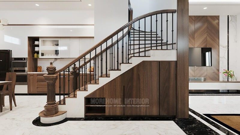 Mặt bậc cầu thang bằng gỗ óc chó cao cấp cho nhà biệt thự