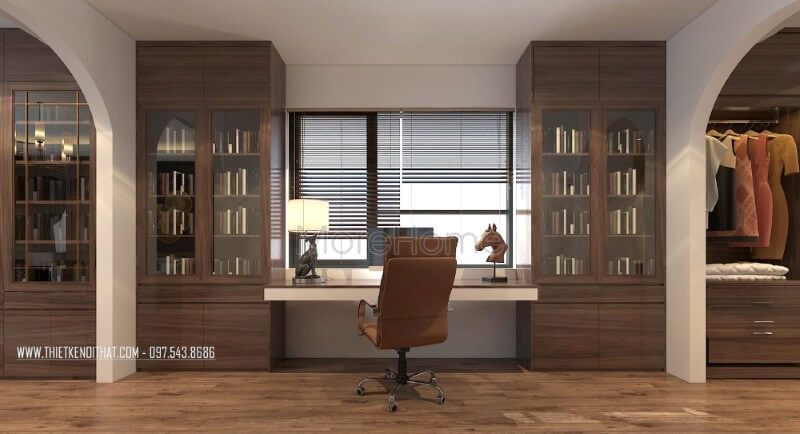 Thiết kế phòng làm việc đẹp tại nhà với những nội thất tối giản, không cầu kỳ mang lại sự yên tĩnh cần thiết khi làm việc