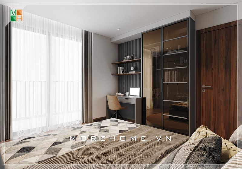 Mẫu thiết kế bàn làm việc trong phòng ngủ kiểu dáng đơn giản hiện đại bằng gỗ công nghiệp cho chung cư, nhà phố, biệt thự