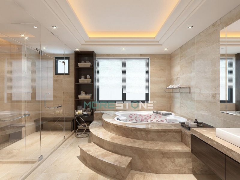 Mẫu đá Nâu Tây Ban Nha ốp bồn tắm giúp không gian phòng tắm trở nên sang trọng như khách sạn hạng sang