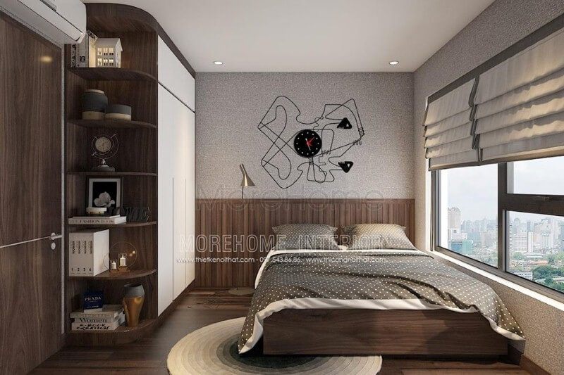 Một kệ để đồ vát đẹp mắt và hiện đại để trang trí phòng ngủ nhỏ.