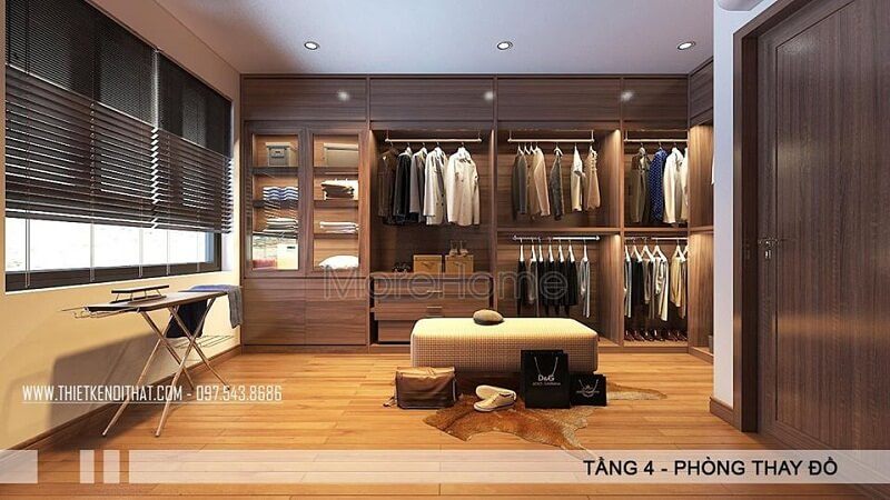 Mẫu tủ quần áo gỗ âm tường màu nâu trầm sang trọng