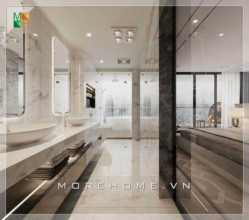 Chọn gương với mẫu hình chữ nhật bo viền tròn vừa hiện đại lại không quá khô khan cho không gian phòng tắm và vệ sinh thật ấn tượng.